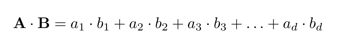 Dot product calculation for two vectors