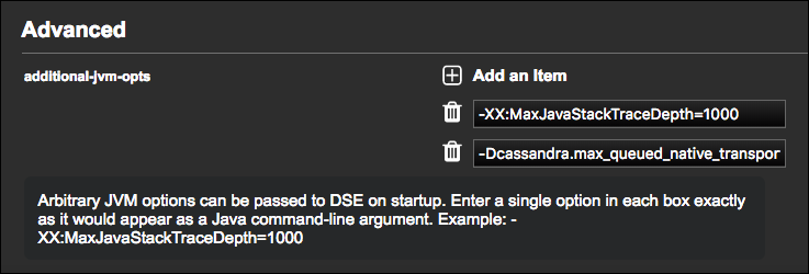 Advanced additional JVM options in LCM config profile