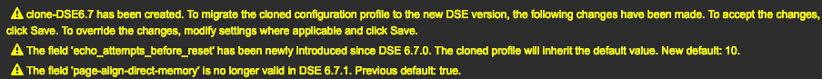 Validation notifications post-cloning config profile