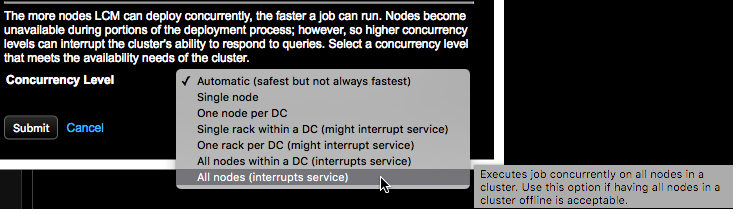 Concurrency level options and tooltips for LCM jobs