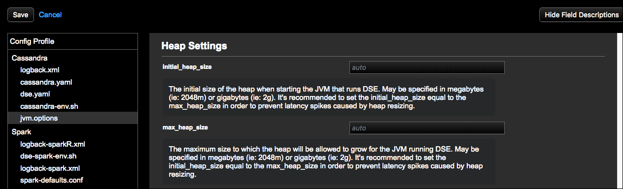 Show/hide field descriptions