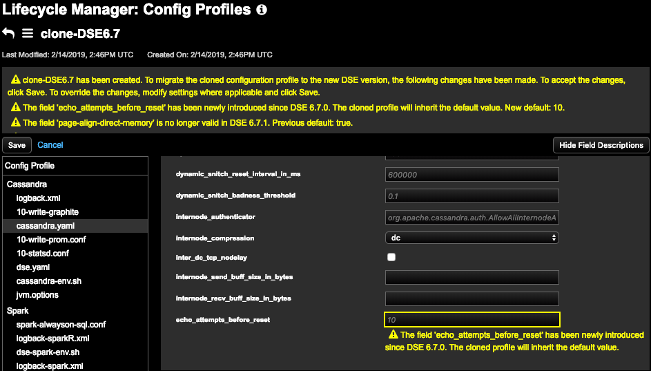 Click a config profile validation notification to view it in context