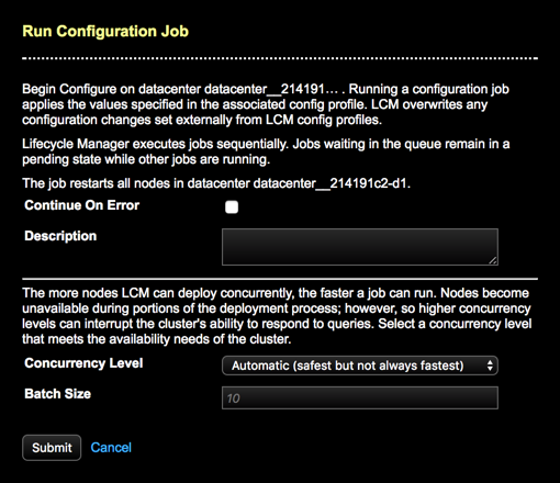 Run Config (DSE) job dialog in LCM