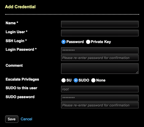 Add SSH credentials to use for connecting to the target machines being managed by LCM