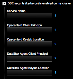 DSE security (Kerberos) enabled configuration settings for OpsCenter connections