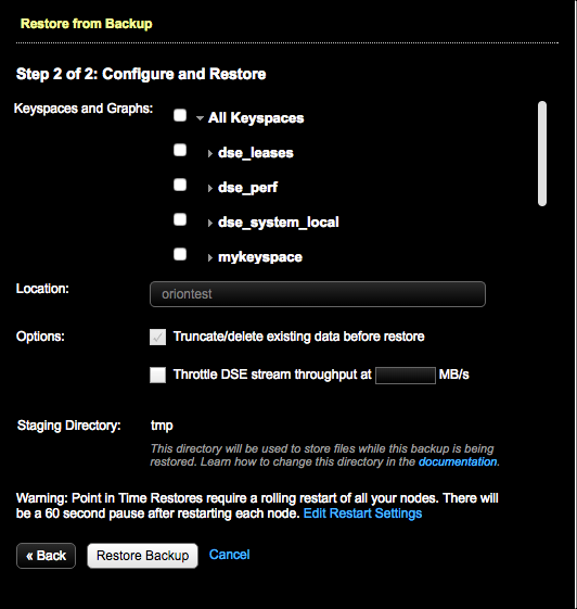 Step 2 of 2: Configure and Restore (PIT)