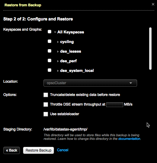 Step 2 of 2: Configure and Restore