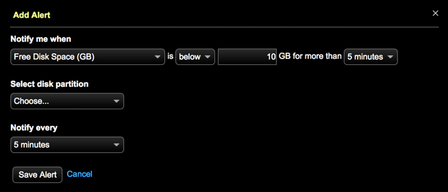 Free Disk Space alert dialog
