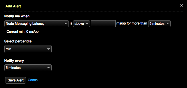Node message latency add alert dialog