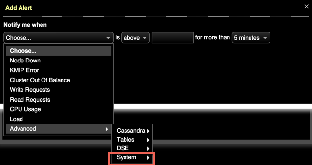 Advanced Alerts submenu