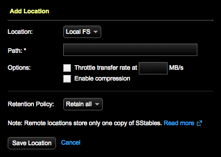 Add Local FS Backup Location dialog