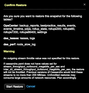 Confirm restore operation dialog