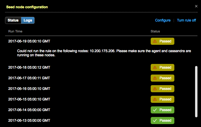 Logs history for a Best Practice Rule