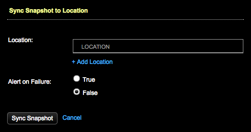 Sync Snapshot to Location dialog