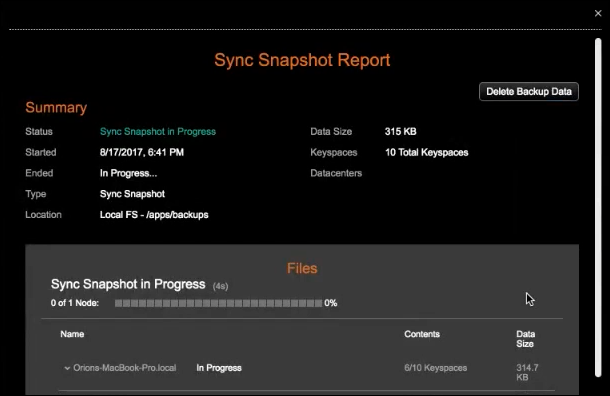 Sync Snapshot Report progress and status