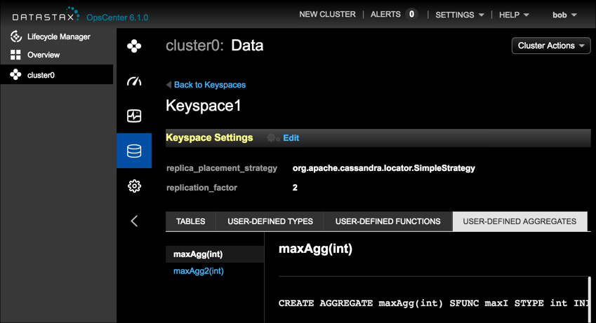 User-Defined Aggregates view in OpsCenter