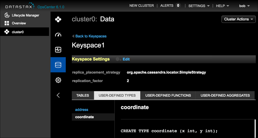 User-Defined Types view in OpsCenter