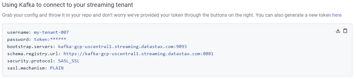 Astra Streaming kafka settings