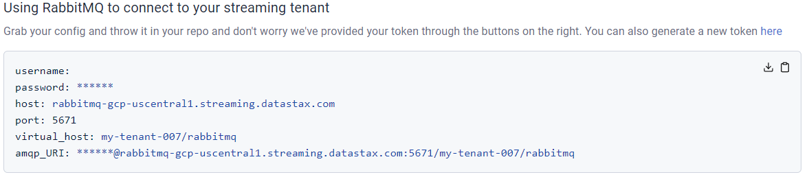 Astra Streaming RabbitMQ settings